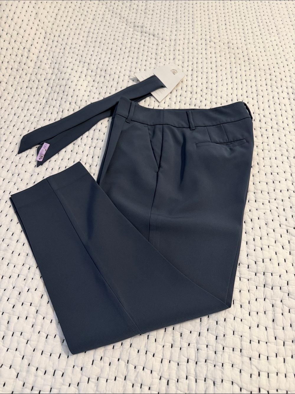 LOFT Navy Tailored Pleat Front Trousers